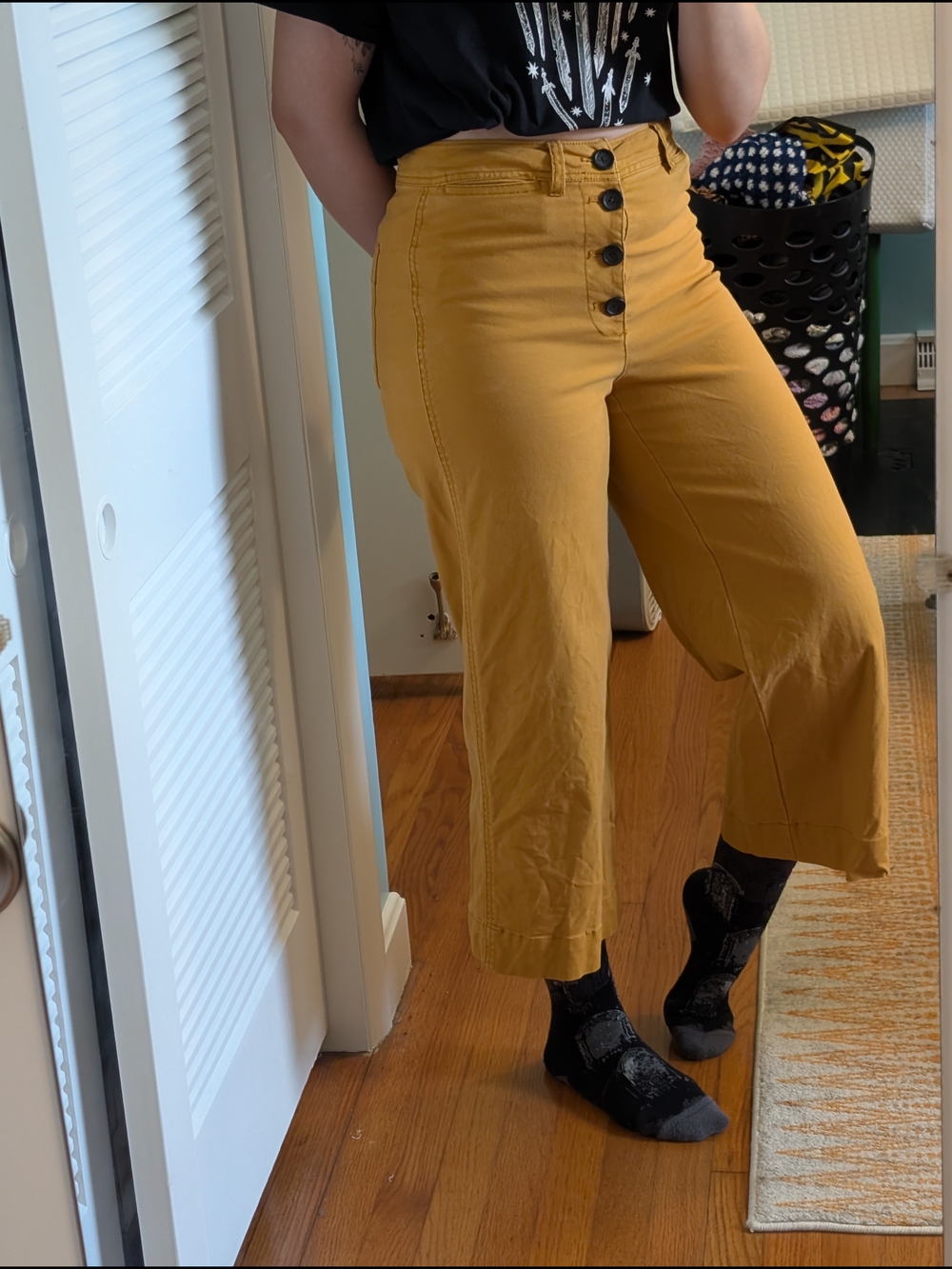 Madewell Mustard High-Rise Button-Front Cropped Wide-Leg Pants - Picture 3 of 6